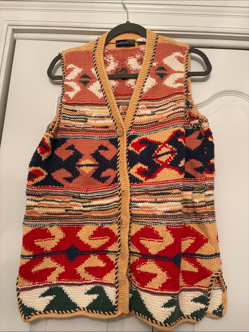 Harold's Southwestern Knit Vest in Rust, Red, Navy & Cream